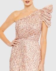 Pink Embellished Puff One Shoulder Gown