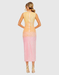 Multicolor High Neck Ombre Sequin Cocktail Dress