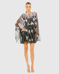 High Neck Embellished Trapeze Dress