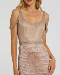 Pink Scoop Neck Embellished Fringe Gown