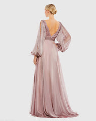 Purple Chiffon Open Sleeve A Line Gown