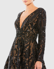 Black Sequin Embellished A-Line Cocktail Dress