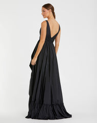 Black Taffeta High Low Ruffle Gown