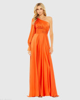 Orange One Shoulder Bishop Sleeve Flowy Gown