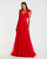 Red Ruffle Tiered Cut-Out Chiffon Gown
