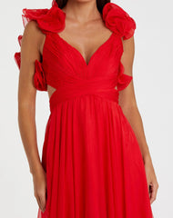 Red Ruffle Tiered Cut-Out Chiffon Gown