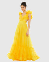 Yellow Ruffle Tiered Cut-Out Chiffon Gown