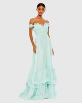 Blue Ruffle Tiered Babydoll Flowy Gown