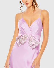 Purple Rhinestone Bow Cami Draped Trumpet Gown