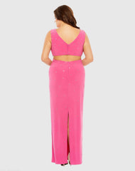 Pink Rhinestone Embellished Open Back Jersey Gown (Plus)