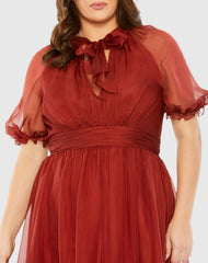 Red Sheer Puff Sleeve Dress