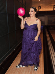 Purple Keyhole Detail Chiffon Sleeveless Gown (Plus) - FINAL SALE