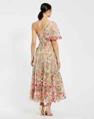 Pink One Shoulder Lace Embroidered Dress