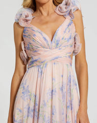Pink Ruffle Tiered Cut-Out Chiffon Floral Dress