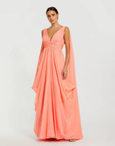 Pink V-Neck A-Line Chiffon Gown with Draped Details