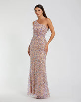Pink Floral Embellished One Shoulder Column Gown