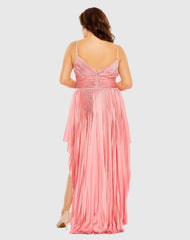 Pink Rhinestone High Low Pleated Gown - FINAL SALE