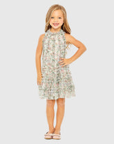 Multicolor Girls Mesh Floral Print A-Line Dress