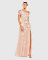 Pink Floral Embellished One Shoulder A Line Gown