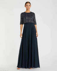 Chiffon Gown w/ Fully Beaded 3/4 Sleeve Top