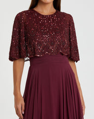 Red Beaded Overlay A-Line Gown