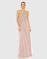 Pink One Shoulder Embellished Evening Gown