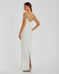 White Beaded Spaghetti Strap Column Gown