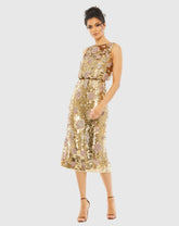 Gold Hand Beaded High Neck Midi Dress - FINAL SALE