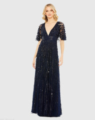 Embellished V-neck Column Gown