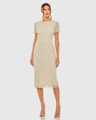 High Neck Short Sleeve Embellished Dress