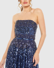 Navy Strapless Hand Embellished Beaded A Line Gown - FINAL SALE