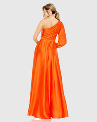 Orange High Low One Shoulder Flowy Gown