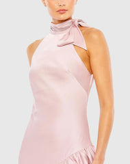 Pink Halter Neck Ruffled Asymmetrical Dress