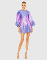 Purple Balloon Sleeve Shift Mini Dress