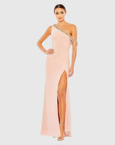Pink Beaded Drop Shoulder Jersey Gown