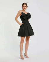 Black Strapless Oversized Bow Fit & Flare Mini Dress