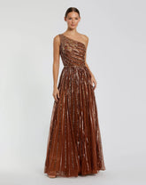 Brown Embellished One Shoulder A-Line Gown