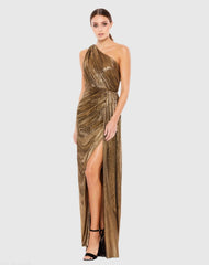 Gold One Shoulder Draped Gown