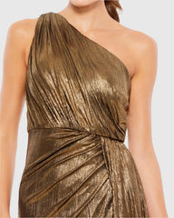 Gold One Shoulder Draped Gown