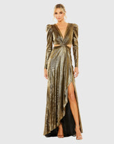 Gold Princess Sleeve Cut Out Metallic Gown