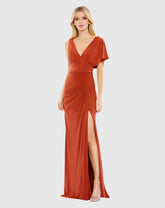 Orange One Shoulder Sleeve Scoop Back Jersey Gown