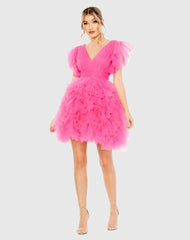 Flutter Ruffle Sleeve Tiered Dress