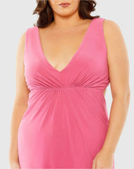 Pink Jersey V-Neck Cutout Gown