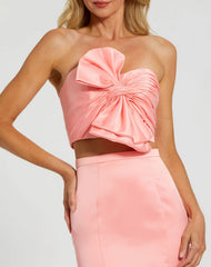 Pink Strapless Bow Top and Mermaid Skirt 2 Piece Set
