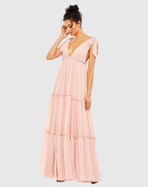 Pink Tiered V-Neck Plunging Maxi Dress - FINAL SALE