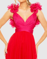 Pink and Red Ruffle Tiered Cut Out Lace Up Chiffon Gown