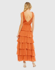 Orange Polka Dot Ruffle Tiered Sleeveless Dress