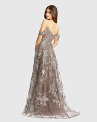 Purple Embellished Cold Shoulder Sweetheart A Line Gown