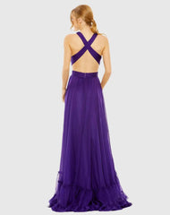Purple Halter Cutout Keyhole Tiered Gown