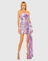 Purple Strapless Metallic Draped Detail Mini Dress